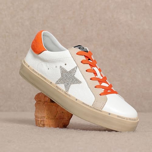 Image of Mi.iM Gaby Rubber Sole Lace-up Snake Print Suede Star Sneakers (White Orange, US Footwear Size System, Adult, Women, Numeric, Medium, 6.5)