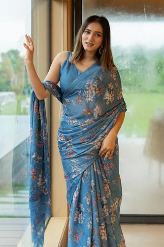 Image of MIRCHI FASHION Women Saree Chiffon Floral Printed | Breathable Lightweight Sari for Regular Home and Office Wear with Blouse Piece