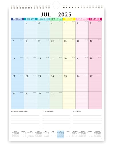 Saiwiimody Wandkalender 2026 groß 43 x 31 cm Kalender Jul. 2025 bis Dez. 2026 Bunter Famillienplaner mit Ferien Monatskalende Jahreskalender Planung für Zuhause, Büro und Familie ﻿