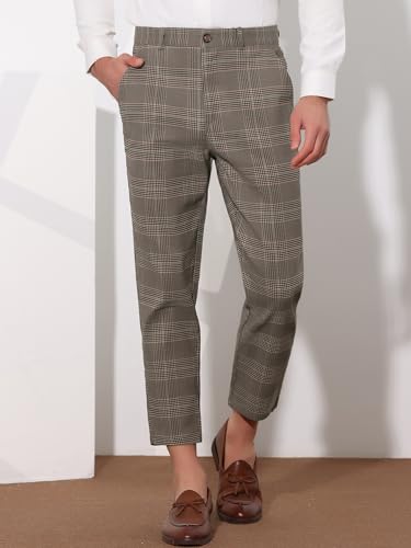 Lars Amadeus Plaid Dress Pants for Men's Flat Front Ankle Length Cropped Pants2