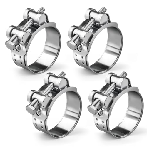 4Pcs 44-47mm T Bolt Hose Clamps, Adjustable Exhaust Pipe Clamp Set 304 Stainless Steel Heavy Duty Tube Clamps 22mm Band Width Hose Clips for Hose Exhaust Water Gas Pipe Tube Attachment