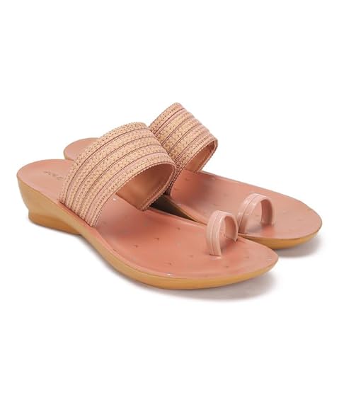 PARAGON PUK7014L Women’s Peach Sandals | Stylish Slip on Flat Sandals with Cushioned Soles | Comfortable Everyday Sandals for Outdoor Use
