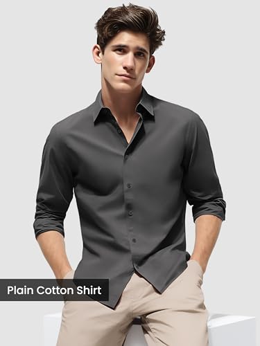 Image of Beyoung Cotton Plain Regular Fit Shirt for Men | Full Sleeve | Formal Shirt | Classic Collar Cotton