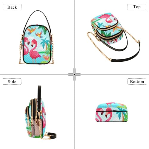 Women Shoulder Handbag Chic Cell Phone Wallet Chain Purse Quilted Crossbody Clutch Zipper Tote Colorful Scene Pink Flamingos4