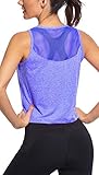 Bauchfreies Workout Top für Damen Netzrücken Sport Weste fließendes Yoga Shirt Lauf Tank Tops (blau, M)