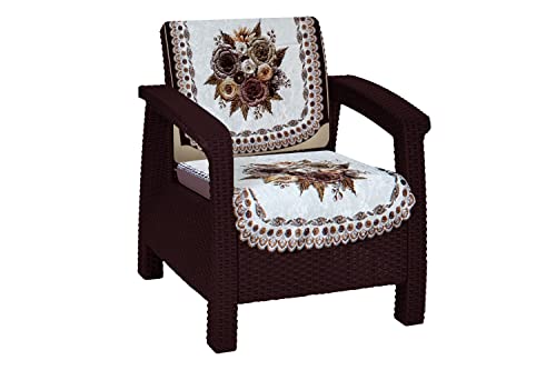 Image of The Furnishing Tree Velvet Floral Pattern 10 Pieces 5 Seater Sofa Cover Set Beige