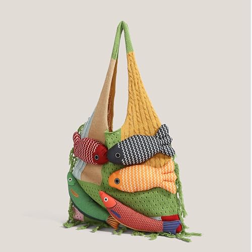 Bolso de hombro tejido con diseño 3D de pez para mujer, estilo Boho, tote versátil para vacaciones de verano miniatura 3