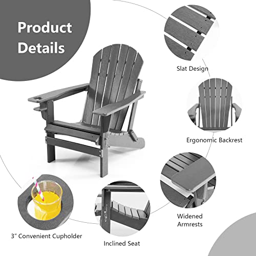 Oralner Folding Adirondack Chairs With Retractable Ottoman & Cup Holder, Hdpe Plastic Resin Outdoor Lounger Set Of 2 For Patio, Deck, Backyard, Porch, Balcony, Poolside, Garden, Lawn #TOP7
