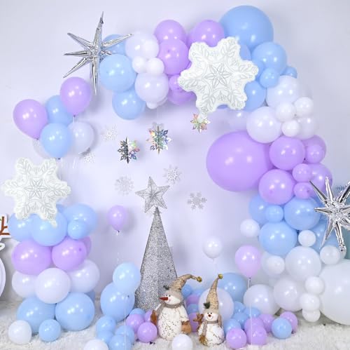 Image of Winter Wonderland Balloon Arch Garland Kit, Baby Blue Purple Balloons with Spike Star Snowflake Foil Balloons for Ice Wonderland Christmas Baby Shower Snow Princess Birthday Party Decorations Supplies