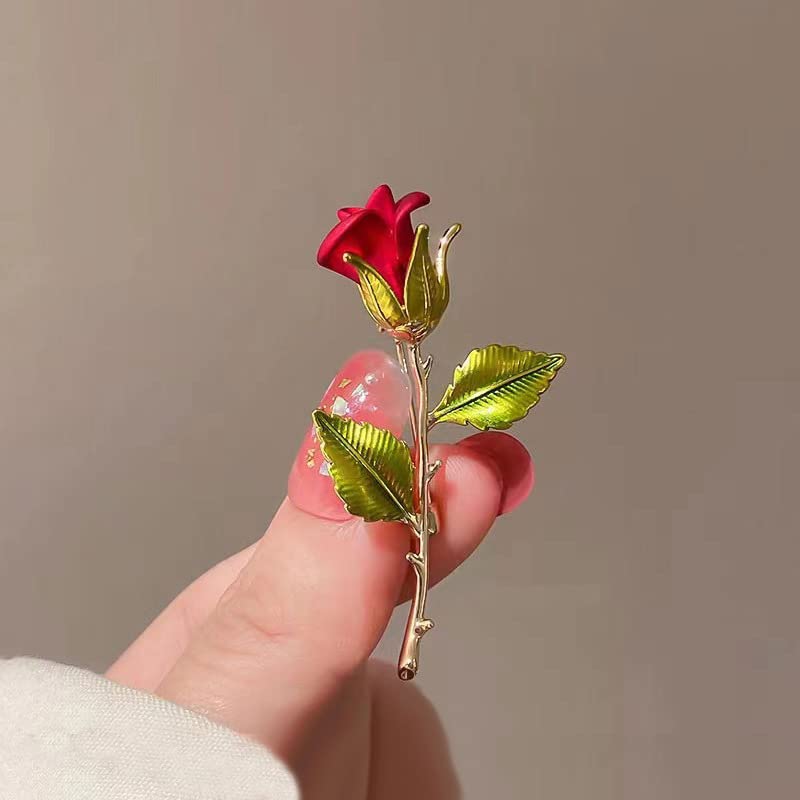 Rose Brooch for Women Flower Brooch Pin for Girls Enamel Brooch for Dress Suits Red Rose Brooches for MomWife Sister4