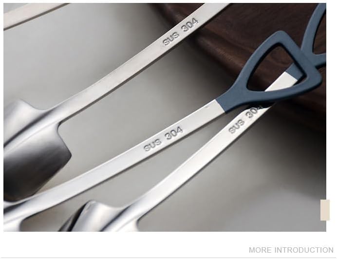 Silverware Flatware Set, 1/4/6/8/10/12 Pcs Creative Cute Flat Head Iron Coffee Spoon Matte Retro Blue Head 304 Stainless Steel Spoon Dessert Spoon(12 Pieces)