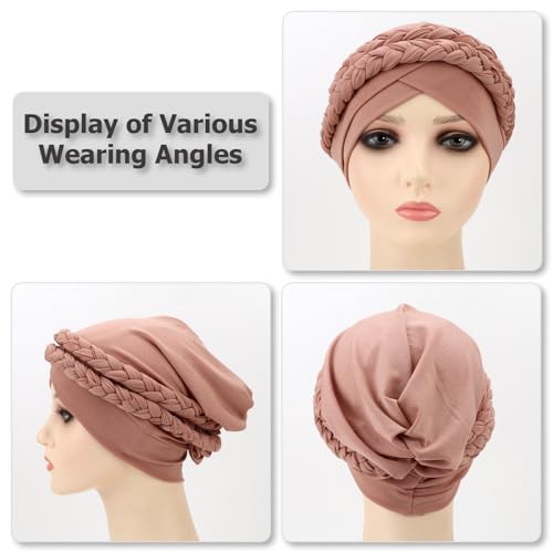 Image of DRESHOW African Women Turban Caps Beanie Twist Headscarf Pre-Tied Double Twisted Braid Hair Cover Wrap Hat Chemo Cancer Cap
