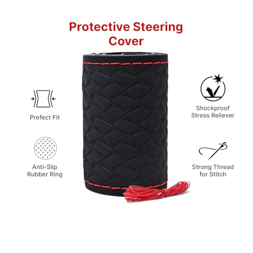 Image of Leather 25CM Universal Fit Car Steering Wheel Cover, Elastic Breathable and Odorless (Red-6)