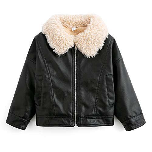 Curipeer Little Girls Boys Jacket Fleece Leather Toddler Kids Thicker Coat for Winter 6-7Y
