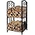 Fireplace Log Rack with 4 Pieces Fireplace Tools Set, Fire Wood Holder with Tongs Poker Brush and Shovel, Heavy Duty Steel Firewood Rack Indoor Outdoor