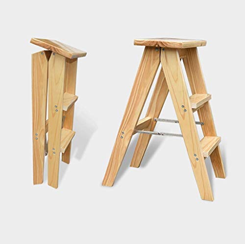 Taburete de escalada DASHADAO de madera maciza portátil y silla plegable de 3 escalones 5