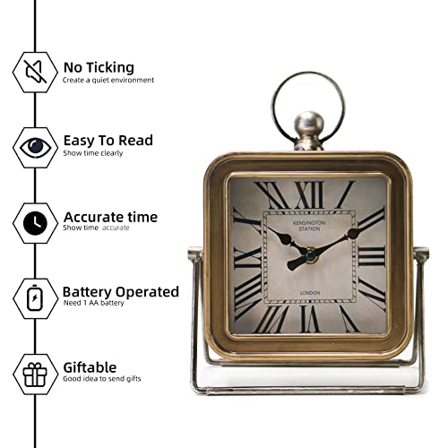 Youki Metal Digital Clock,Desk Shelf Clocks,Clock For Bedroom,Battery Operated With Roman Numerals And Antique Finish,No Ticking Large Display, Clock For Living Room Bathroom Kitchen Office,Gold #TOP1