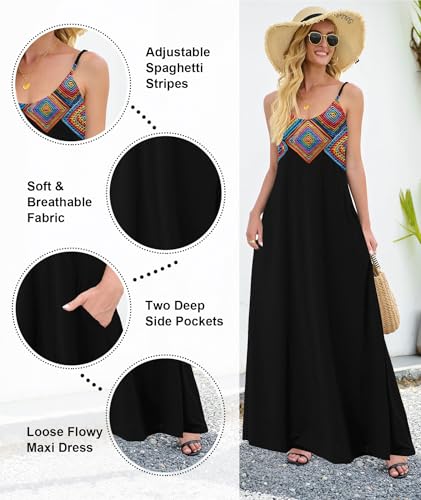 Image of Wolddress Womens Maxi Dress with Pockets 2026 Casual Strap Plus Size Loose Plain Long Office Summer Beach Travel Dresses S-5X