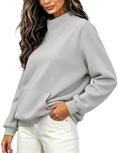 Mock Neck Sweatshirt Women Casual Loose Pullover Tops with Pockets - 3