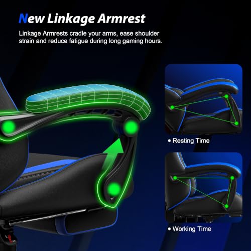 Image of Gaming Chair, Ergonomic Computer Chair with Footrest and Lumbar Support, Height Adjustable Video Game Chair with 360 Swivel Seat and Headrest for Office, Home, Streaming and Gaming (Blue)