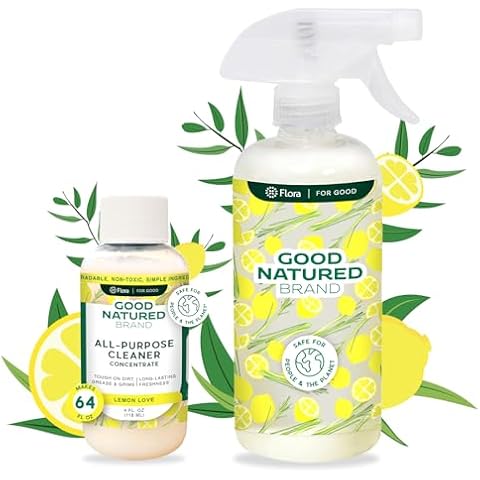 Good Natured Brand All-Purpose Cleaner Concentrate + 16 oz Bottle | Biodegradable Multi-Surface Cleaner | Natural Lemon Essential Oil | Multipurpose Cleaner All Surfaces | Lemon Love | 4oz makes 64oz Cover