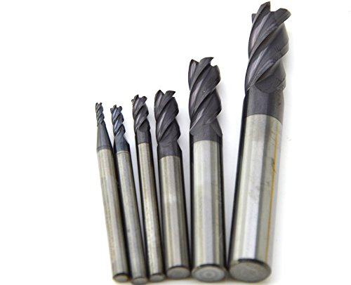 Wokesi 2 3 4 5 6 8mm Blade Diameter,Square Nose End Mill Set,Pack of 6,4Flutes,HRC55,TiAlN Coated,Tungsten Steel Carbide,CNC Router Bits Cutting Milling Tools(2/3/4/5/6/8mm HRC55)