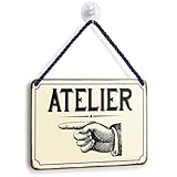 Blechschild Atelier 18x12cm - Türschild Künstler Kunstmaler Vintage - Studio Deko Hängeschild Retro - Geschenk Grafik Designer Bildhauer Kreative Handwerker (links)