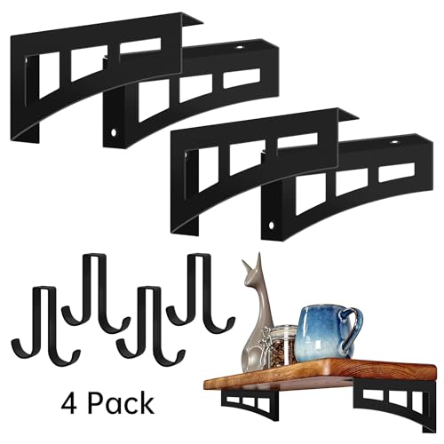 4 Stück Regalhalterung Schwarz, Regalträger 15 cm, Regal Winkel mit Haken, Regal Regalwinkel Schwerlast