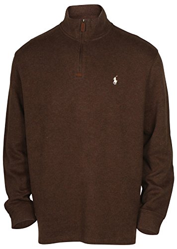 Polo RL Men's French Ribbed 1/2 Zip Pony Sweater-Brown Mu-XL