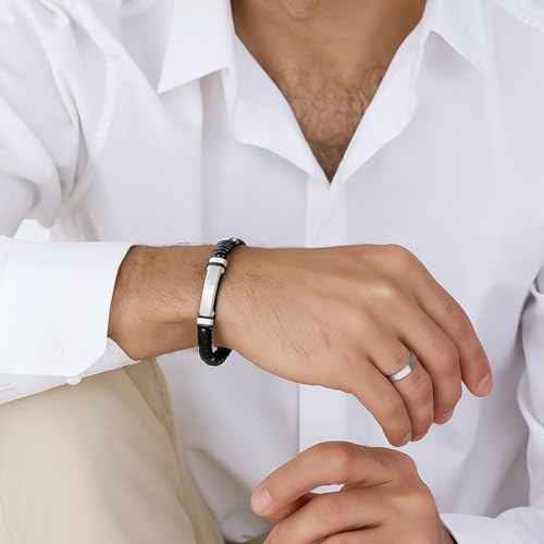 Pulsera trenzada de cuero para hombre 8 pulgadas miniatura 2