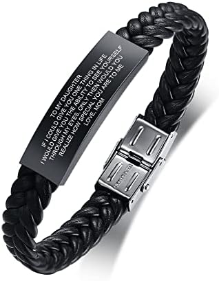 FLHEART to My Daughter Gift - Stainless Steel Leather Bracelet Engraved Motivational Love Quote Always Remember Inspirational Graduation Anniversary to Womens Girls Daughter from Mom Dad