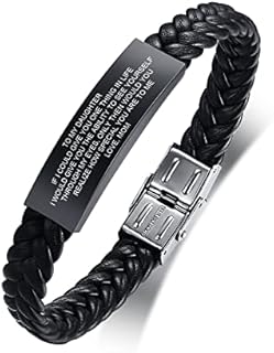 FLHEART to My Daughter Gift - Stainless Steel Leather Bracelet Engraved Motivational Love Quote Always Remember Inspirational Graduation Anniversary to Womens Girls Daughter from Mom Dad
