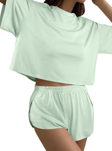 Image of Remidoo Women's Split Shorts Pajama Set Short Sleeve Tops and Shorts 2 Piece Pjs