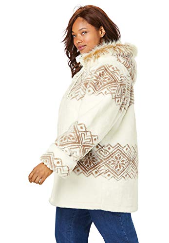 Woman Within Women's Plus Size Faux Fur Snowflake Print Hooded Jacket - 4X, Black Snowflake Fair Isle #TOP3