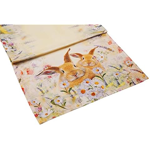 khevga Spring Easter Table Runner with Easter Motif 40 x 140 cm Yellow with Easter Bunny Cover