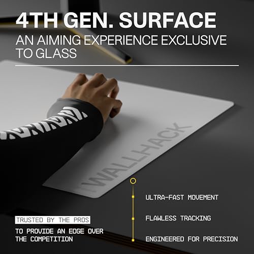 Image of Wallhack SP-004A Glass Gaming Mouse Pad, Medium 15.4x17.7 in, White | Tempered glass mousepad for FPS & esports, compact precision surface with smooth tracking & non-slip 60A silicone base.