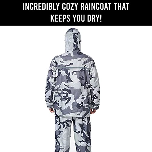 Image of AllExtreme Reusable Two-Piece Raincoat With Transparent Face Shield Detachable Hood Two Pockets Carry Pouch Waterproof Buttoned Rain Jacket