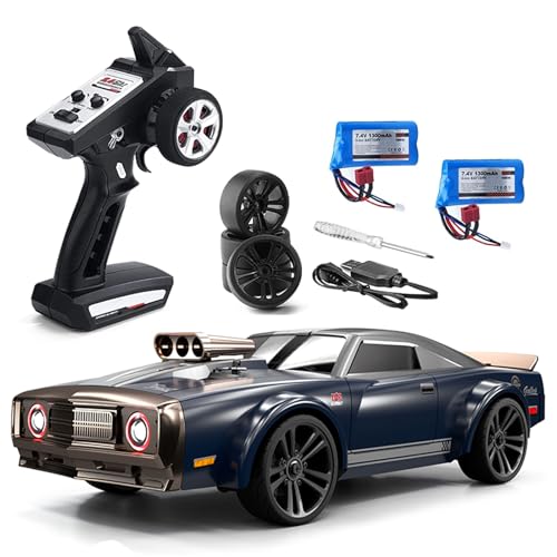 GoolRC RC Drift Car, 1:16 Scale Remote Control, 4WD 35KM/H High Speed Racing, 2.4GHz Drifting for Adults with Cool LED Lights, Extra Drift Tires and 2 Batteries (Blue)