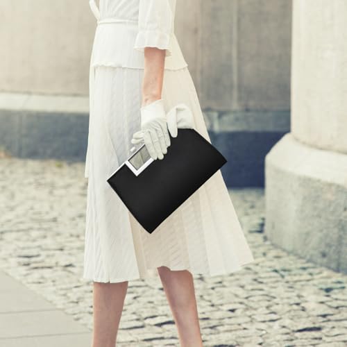 WALLYN'S Clutch Purse for Women PU Leather/Straw Evening Party Metal Grip Cut it out Handbag with Shoulder Chain Strap2