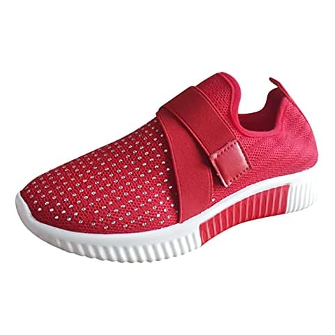 SEEGOU Fashion Women's Shoes Casual Breathable Slip-on Wedges Outdoor Leisure Sneakers Hedging Adjustable Elastic Velcro Ladies Trainers Gym Walking Running Morning Exercise Red Cover