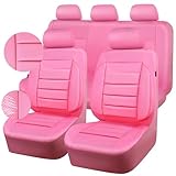 CAR PASS Barbie Pink Leather Seat Covers Full Set Universal Water Resistant 3D Foam Back Support, Luxury Comfort Automotive 5 Seat Covers All Season Fit SUV,Sedan,Van, Airbag Compatible Elegance Pink