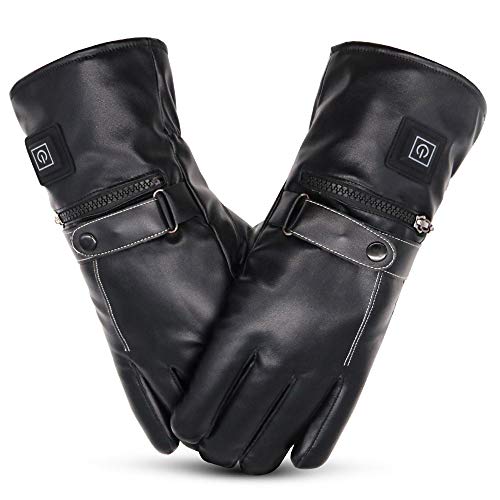 Loiion Heated Leather Gloves for Women Men, Battery Powered Electric Heating Gloves Touchscreen