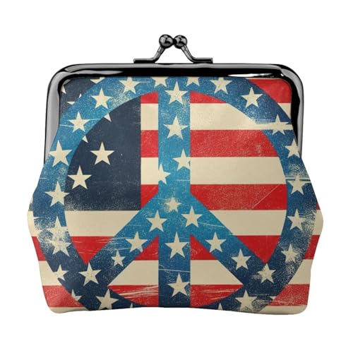 Pu Leather Buckle Coin Purse American-Flag-Peace-Sign Girls Kiss-Lock Change Purse Wallets