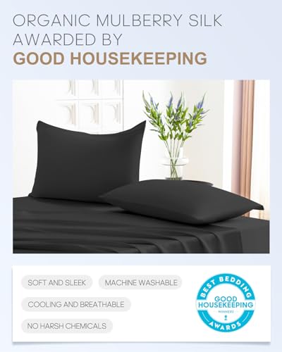 Image of THXSILK Set of 2 100% Mulberry Silk Pillowcase for Hair and Skin Health, 22 Momme Soft and Smooth Pillowcases with Hidden Zipper, Both Sides Premium Pure Silk, California King 20 inchx40 inch, Black