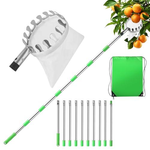 ACOMTUO Obstpflücker,Apfelpflücker,Pflückhilfe 4M,Obstgreifer Einfach zu Montieren,Obstsammler Pflückhilfe, Kirschpflücker für Birnen, Citrus, Orange Fruit Picker Diameter 16 cm
