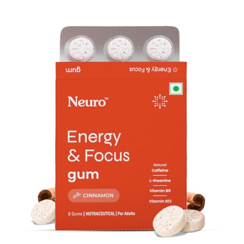 Image of Neuro Energy & Focus Gum - Cinnamon | Quick Energy Boost & Enhanced Focus | Natural Caffeine + 60 mg L-Theanine + Vitamin B6 & B12 | No Added Sugar | Aspartame Free | 90 Gums