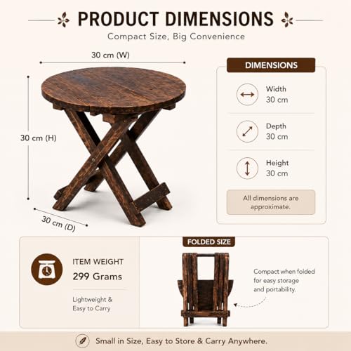 Image of Beautiful Antique Hnadmade Wooden Fold-able Side Table /Coofe /Tea Time /Outdoor /Balcony /End Table /Plant Stand /Stool Living Room Kids Play Portable Furniture Table Round Shape