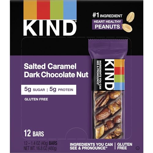 Image of KIND Nut Bars, Salted Caramel & Dark Chocolate Nut, Healthy Snacks, Gluten Free, Low Sugar, 6g Protein, 12 Count (Pack of 2)