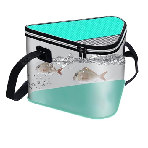 Cubo de pesca plegable | Almacenamiento de peces vivos impermeable de 12 litros con asa | Contenedor seguro de cebo y captura de cierre de cremallera | Cubo plegable compacto y ligero para transporte