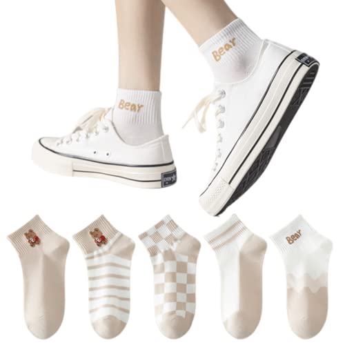 ZJKJ Cartoon Bärensocken Frauen Atmungsaktive Baumwollsocken Niedliche Tiere Mädchen Kurzsocken Nette Cartoon Socken Frauen Dicke Socken, 5 Paare Cover